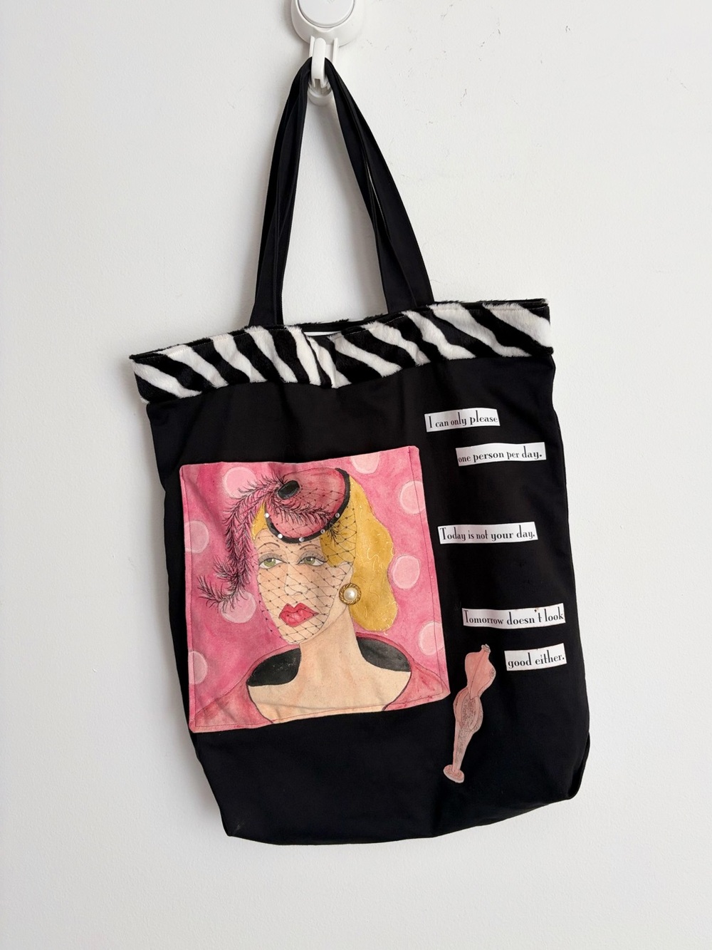 Hand Painted Mixed Media Art Tote Pearl Rhinestone Maximalist Pop Art Bag